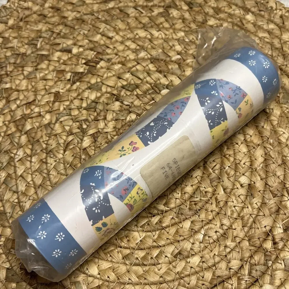 Vintage Spiegel Double Wedding Ring Quilt Wallpaper Border Blue Yellow 5 Yds NOS